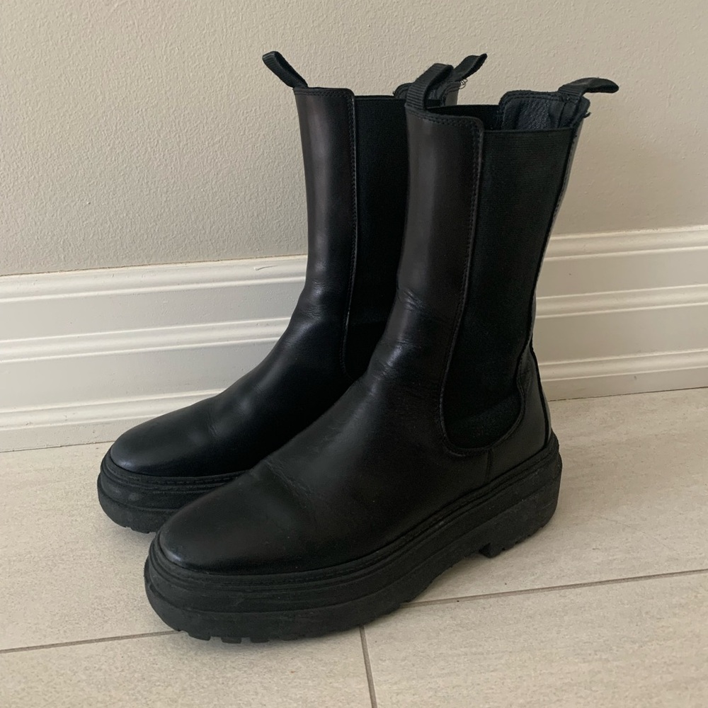 Black Leather Platform Boots